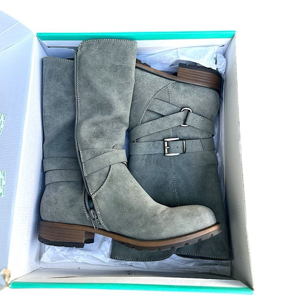 Maurices "Sarah" Burnished Gray Mid Boots With Buckles | Women’s 8.5